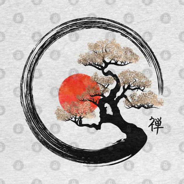 Enso Zen Circle and Bonsai Tree by Nartissima